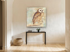 Letter Script Owl animal canvas print on the wall of a hallway