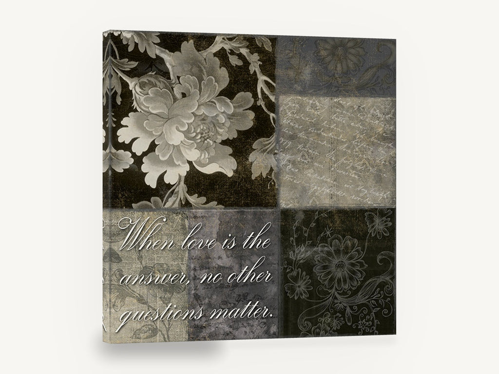 Love Is The Answer Patchwork, floral patchwork love quote, floral canvas wall art print ready to hang