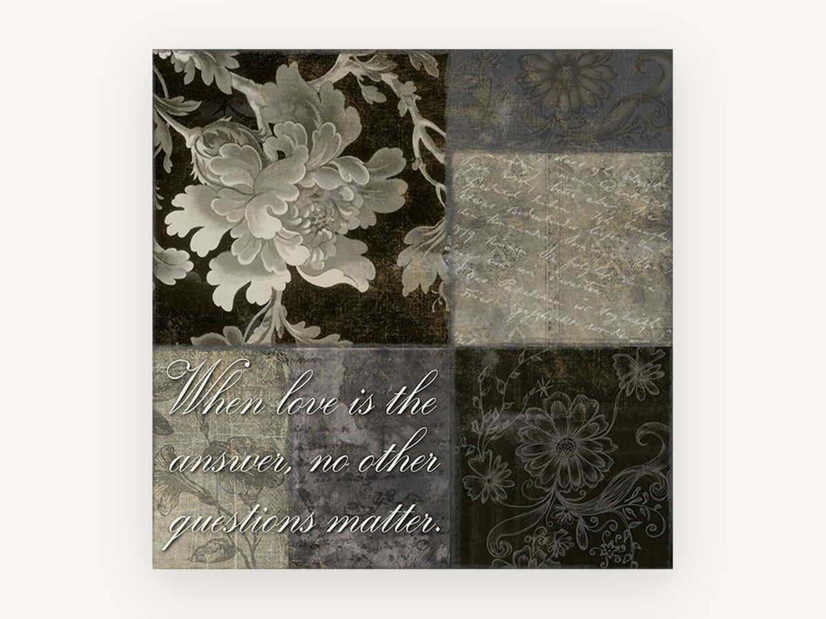 Love Is The Answer Patchwork, floral canvas wall art print, front view