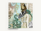 Patchwork Hummingbird Damask, hummingbird damask patchwork collage, floral canvas wall art print ready to hang