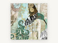 Patchwork Hummingbird Damask, floral canvas wall art print, front view