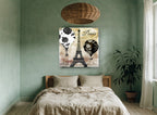 Paris Balloons Over Eiffel floral canvas print on the wall of a bedroom