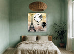 Paris Balloons Sky floral canvas print on the wall of a bedroom