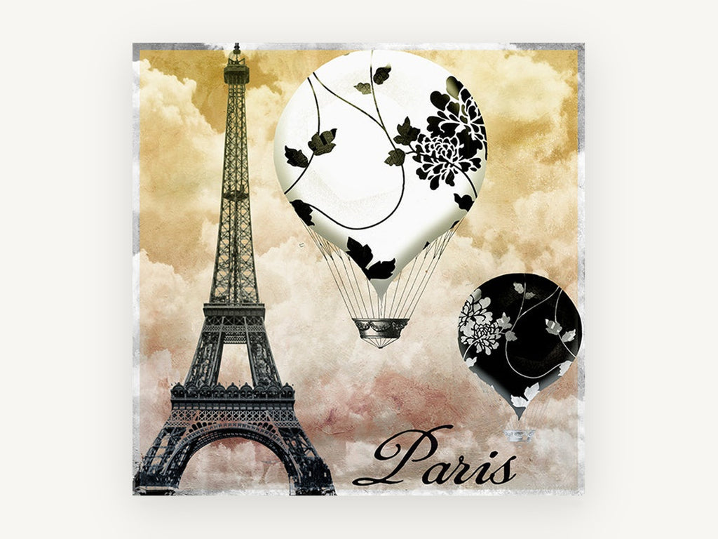 Paris Balloons Sky, floral canvas wall art print, front view