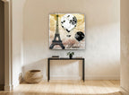 Paris Balloons Sky floral canvas print on the wall of a hallway