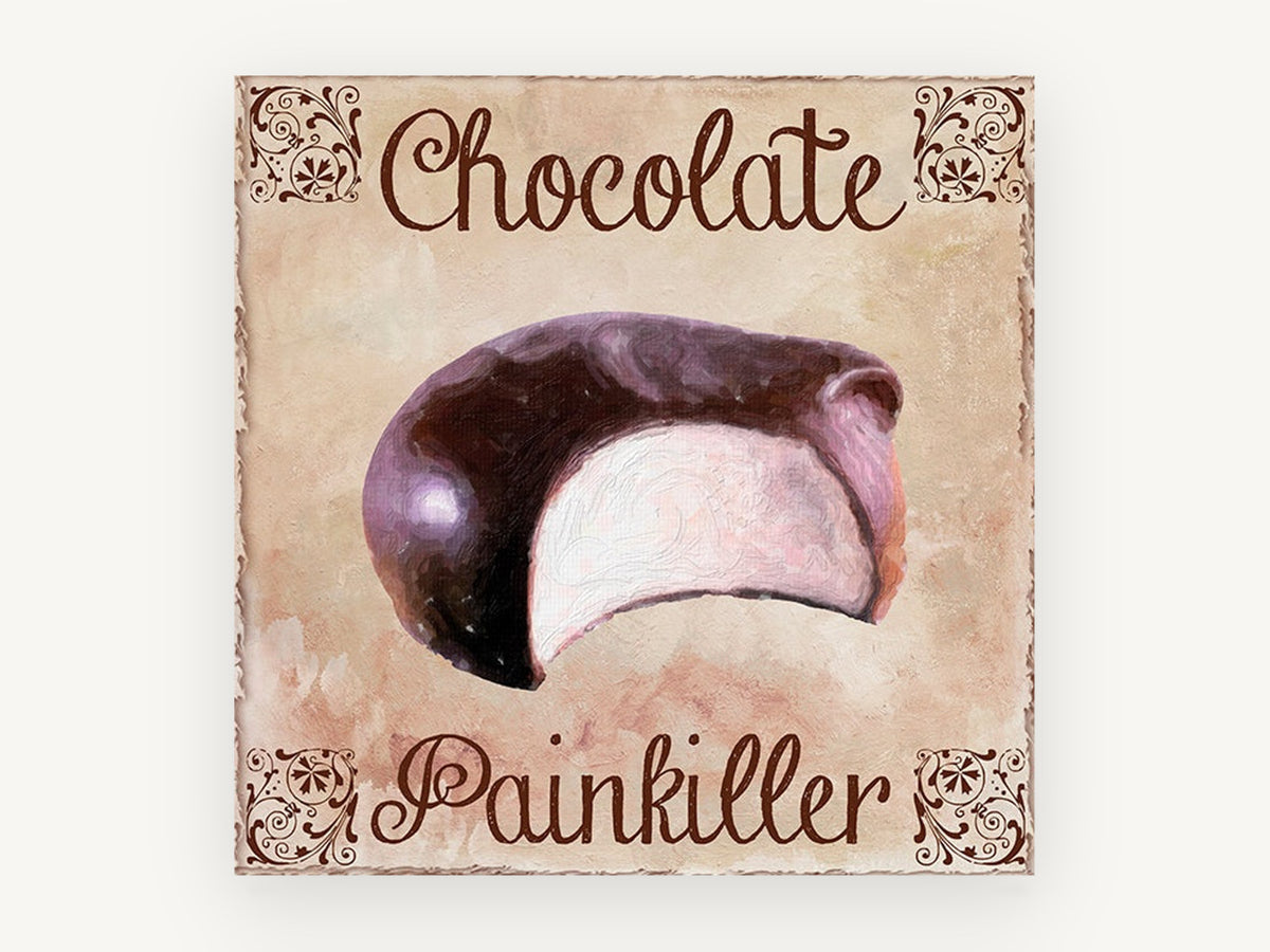Chocolate Painkiller Bite, kitchen canvas wall art print, front view