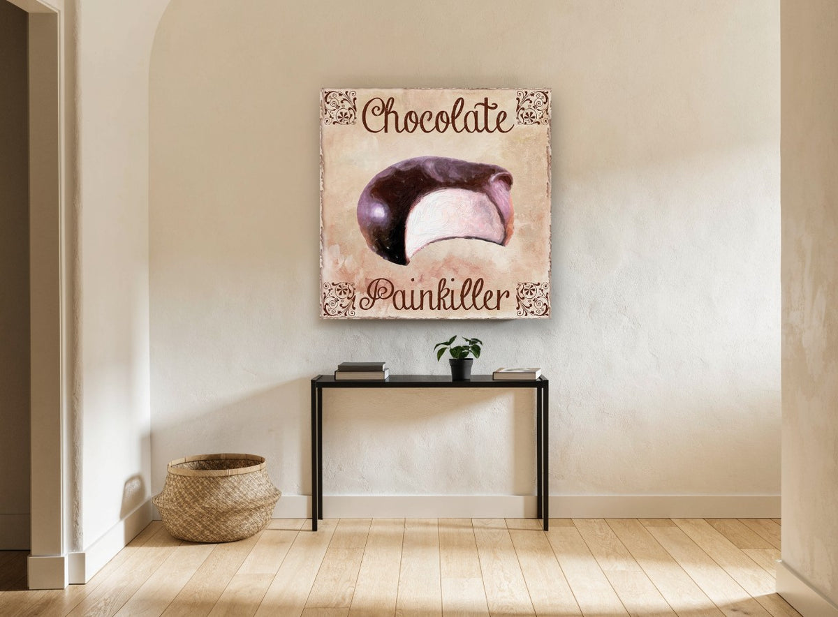 Chocolate Painkiller Bite kitchen canvas print on the wall of a hallway