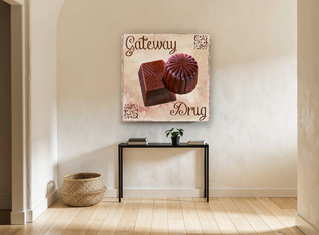 Gateway Chocolates kitchen canvas print on the wall of a hallway