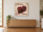 Gateway Chocolates kitchen canvas print on the wall of a living room above a sideboard
