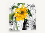 Sunflower Over Pisa, sunflower leaning tower italia collage, floral canvas wall art print ready to hang