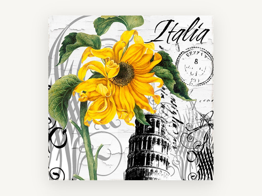 Sunflower Over Pisa, floral canvas wall art print, front view