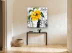 Sunflower Over Pisa floral canvas print on the wall of a hallway