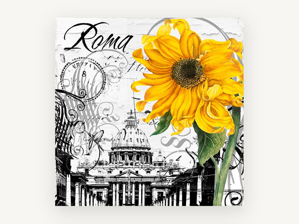 Roma Sunflower Collage, floral canvas wall art print, front view
