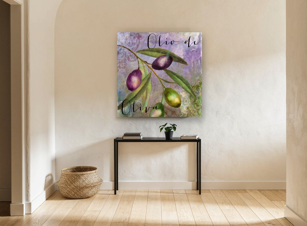 Olive Branch in Lavender kitchen canvas print on the wall of a hallway