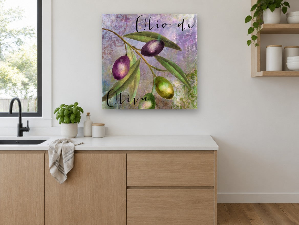 Olive Branch in Lavender kitchen canvas print on the wall of a kitchen