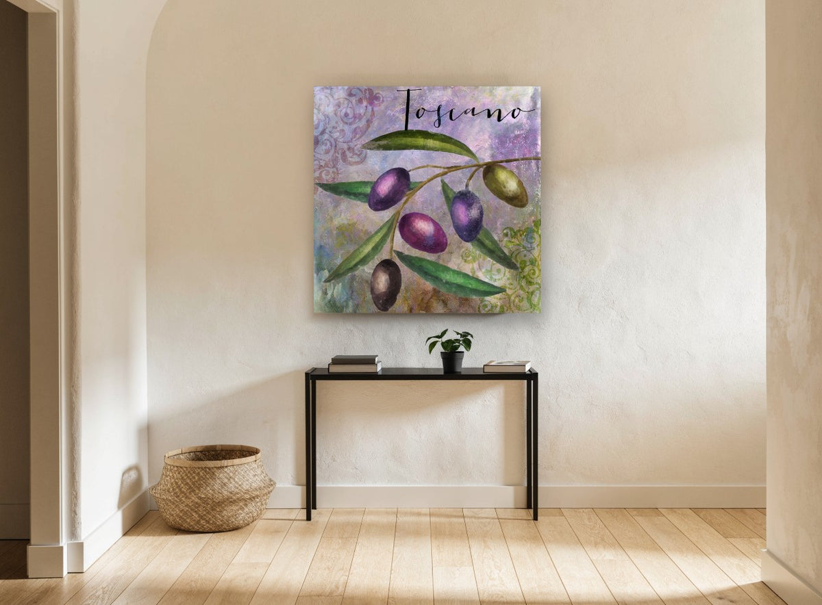 Toscano Olive Branch kitchen canvas print on the wall of a hallway