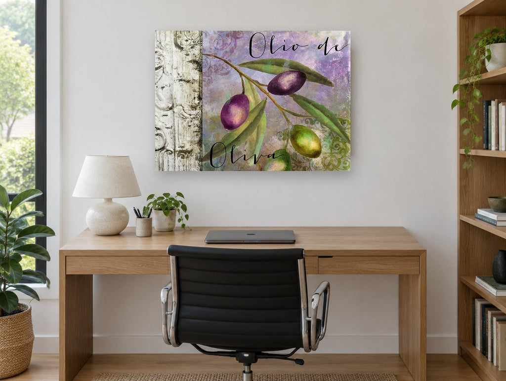 Olio di Oliva Branch floral canvas print on the wall of a study