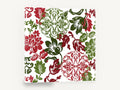 Crimson Green Damask Bloom, red and green damask floral pattern, floral canvas wall art print ready to hang
