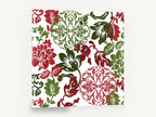 Crimson Green Damask Bloom, red and green damask floral pattern, floral canvas wall art print ready to hang