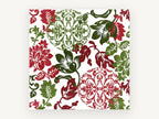 Crimson Green Damask Bloom, floral canvas wall art print, front view