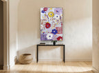 Lilac Garden Scrolls floral canvas print on the wall of a hallway