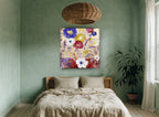 Sevilla Garden Blooms floral canvas print on the wall of a bedroom