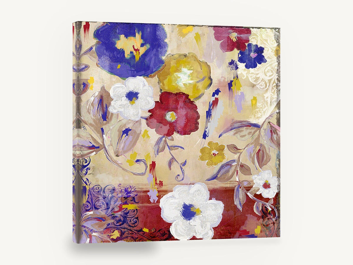 Sevilla Garden Blooms, colourful abstract floral mixed media, floral canvas wall art print ready to hang