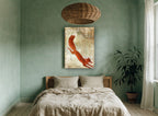 Leaping Winter Fox animal canvas print on the wall of a bedroom