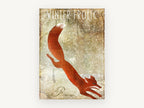 Leaping Winter Fox, red fox snow vintage illustration, animal canvas wall art print, front view