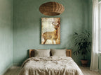 Snowfall Buck animal canvas print on the wall of a bedroom