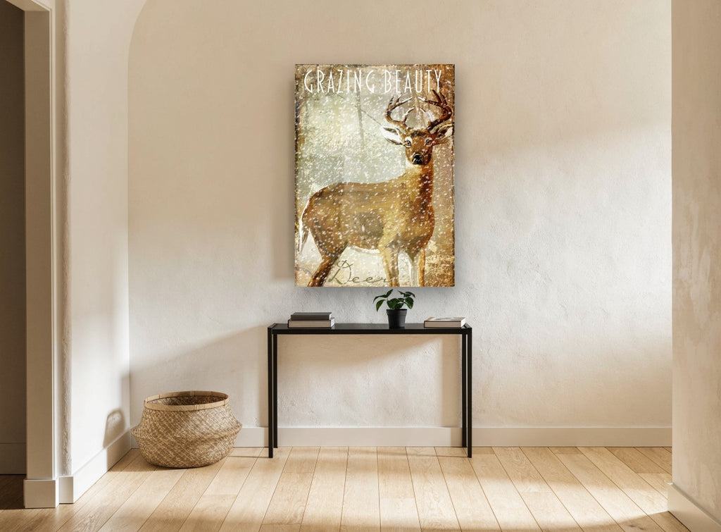 Snowfall Buck animal canvas print on the wall of a hallway