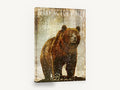Winter Bear in Snowfall, brown bear snowfall typography, animal canvas wall art print ready to hang