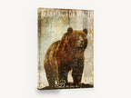 Winter Bear in Snowfall, brown bear snowfall typography, animal canvas wall art print ready to hang