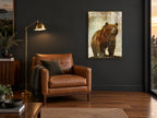 Winter Bear in Snowfall animal canvas print on the wall of a charcoal living room