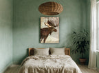 Snowfall Moose animal canvas print on the wall of a bedroom