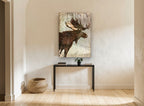 Snowfall Moose animal canvas print on the wall of a hallway