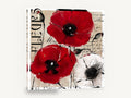 Red Poppies Fleurs Script, red and white poppies french script, floral canvas wall art print ready to hang