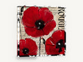 Red Poppies on French Script, red poppies french script floral art, floral canvas wall art print ready to hang