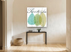Three Leaves Printemps floral canvas print on the wall of a hallway