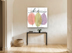 Autumn Leaf Trio floral canvas print on the wall of a hallway