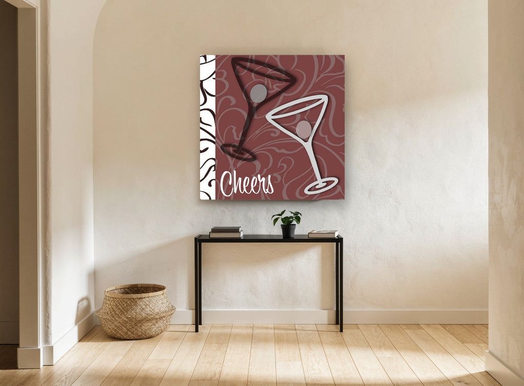 Burgundy Swirl Martini Toast kitchen canvas print on the wall of a hallway