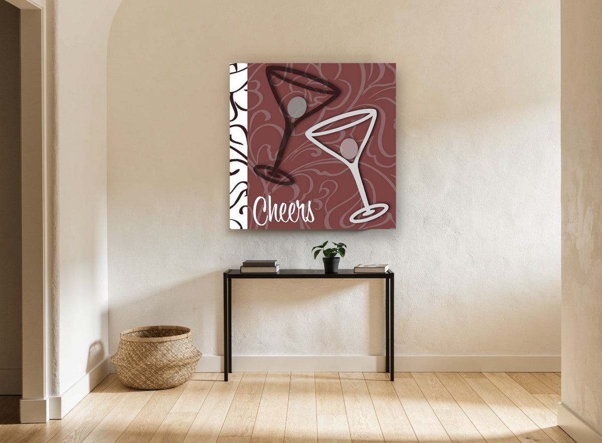 Burgundy Swirl Martini Toast kitchen canvas print on the wall of a hallway