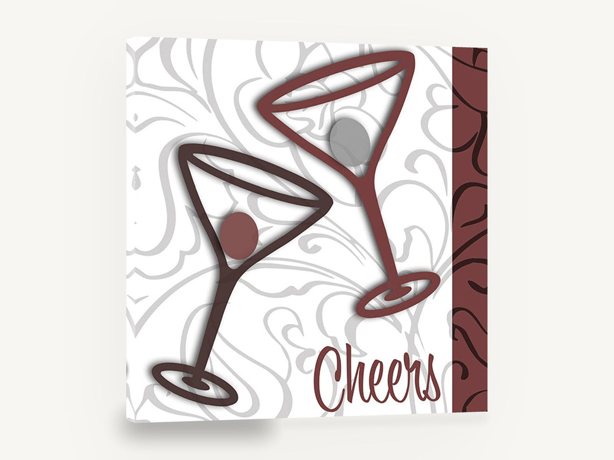 Cheers Martini Duo, martini glasses cheers cocktail illustration, kitchen canvas wall art print ready to hang