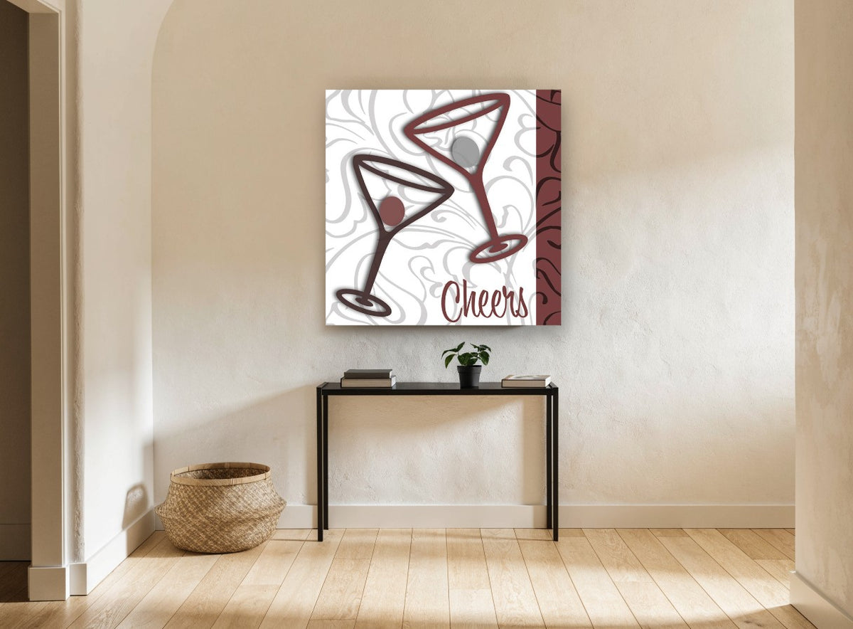 Cheers Martini Duo kitchen canvas print on the wall of a hallway