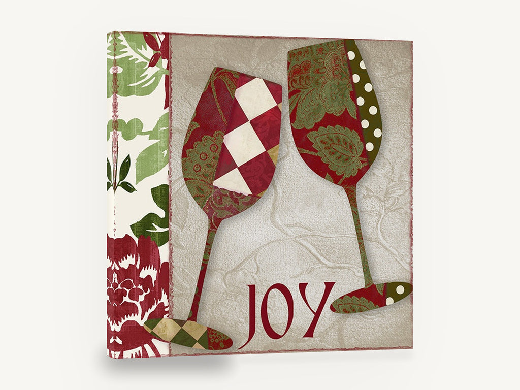 Joy Patchwork Wine Glasses, patterned wine glasses joy kitchen, kitchen canvas wall art print ready to hang