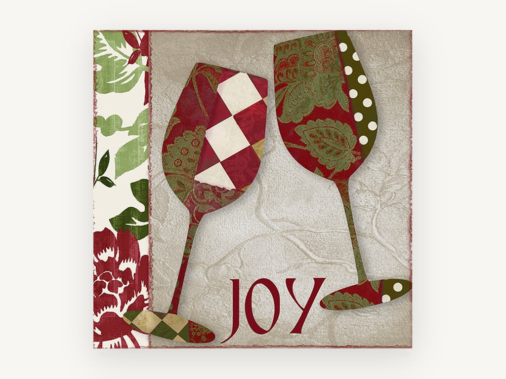 Joy Patchwork Wine Glasses, kitchen canvas wall art print, front view