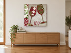 Joy Patchwork Wine Glasses kitchen canvas print on the wall of a living room above a sideboard
