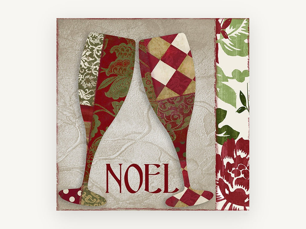 Noel Champagne Flutes, kitchen canvas wall art print, front view