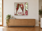 Noel Champagne Flutes kitchen canvas print on the wall of a living room above a sideboard