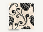 Black Peony Scrolls, black peony scroll floral pattern, floral canvas wall art print ready to hang